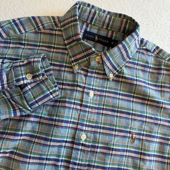 Ralph Lauren Men’s Medium Plaid Blue Green Button Up Long Sleeve Shirt Church - Picture 10 of 10